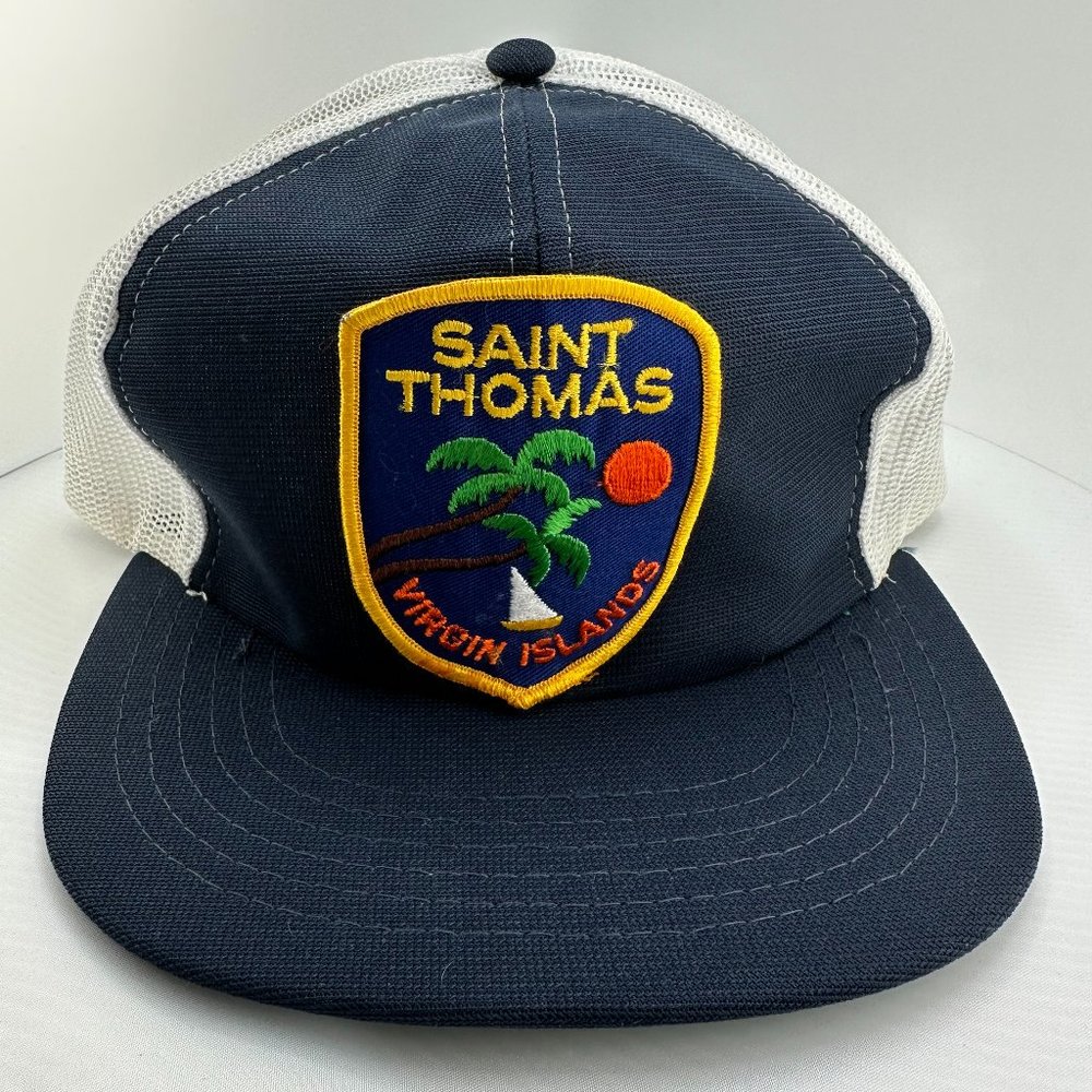 Vintage Trucker Hat St. Thomas Snap Back Navy Blue/White Mesh Cap